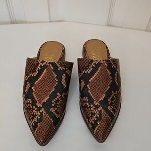 Franco Sarto Brown and Black Snake Print Mules